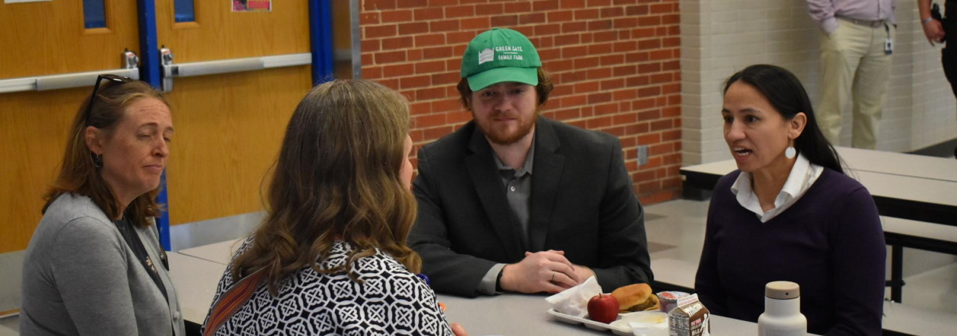 Rep. Sharice Davids eating lunch at Westridge Middle School.