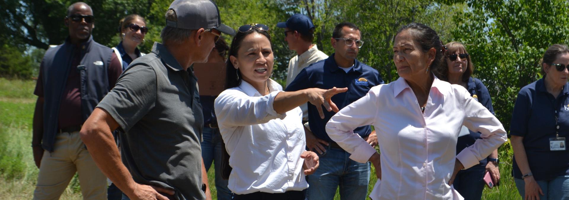 Representative Sharice Davids and Secretary Deb Haaland at an abandoned well in Gardner, KS.