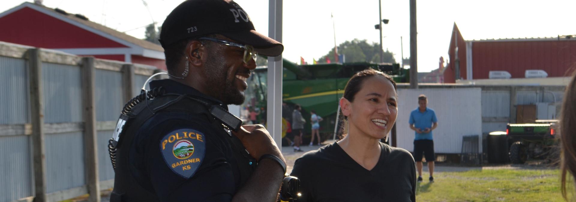 Rep. Davids with local police officers in Gardner, Kansas.