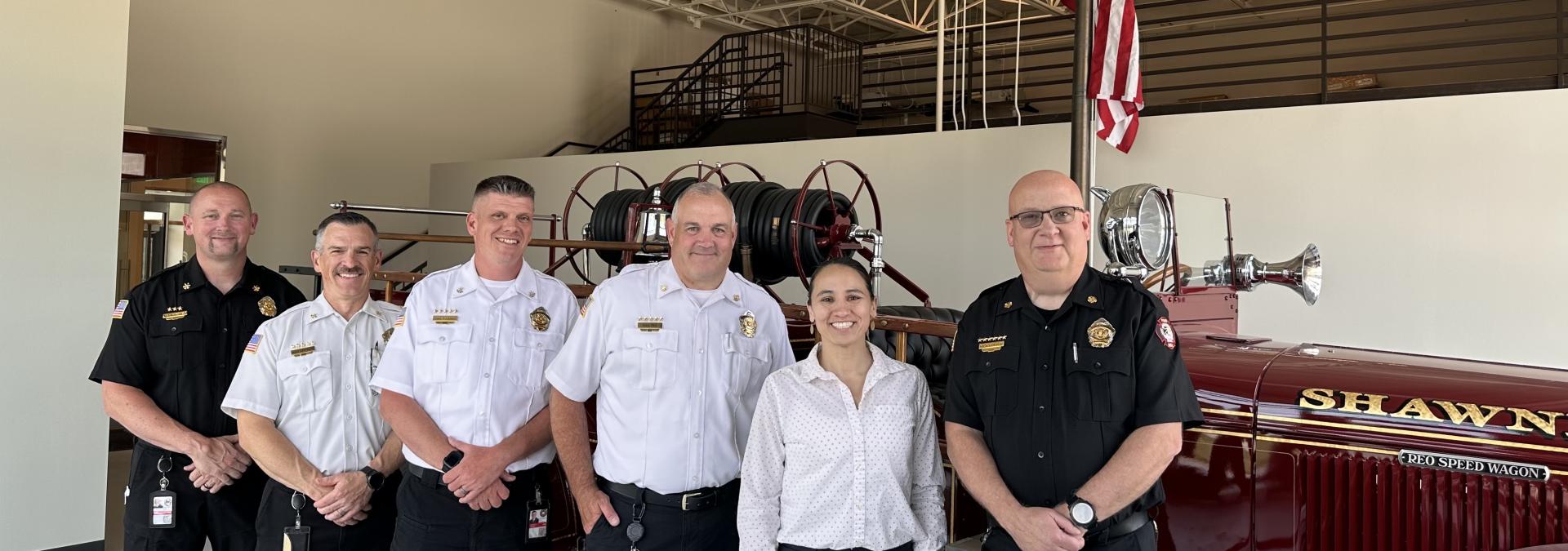 Rep. Sharice Davids with Shawnee Fire department staff.
