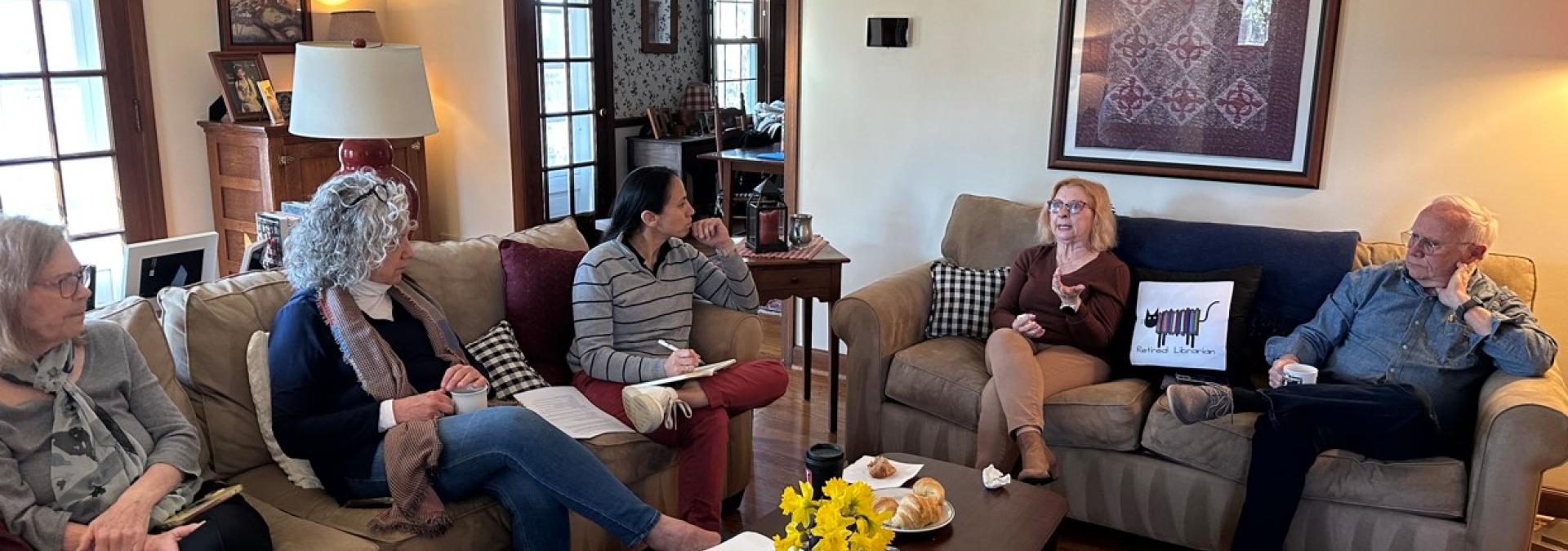 Rep. Sharice Davids speaks with local seniors who depend on Social Security to discuss recent threats to the program.