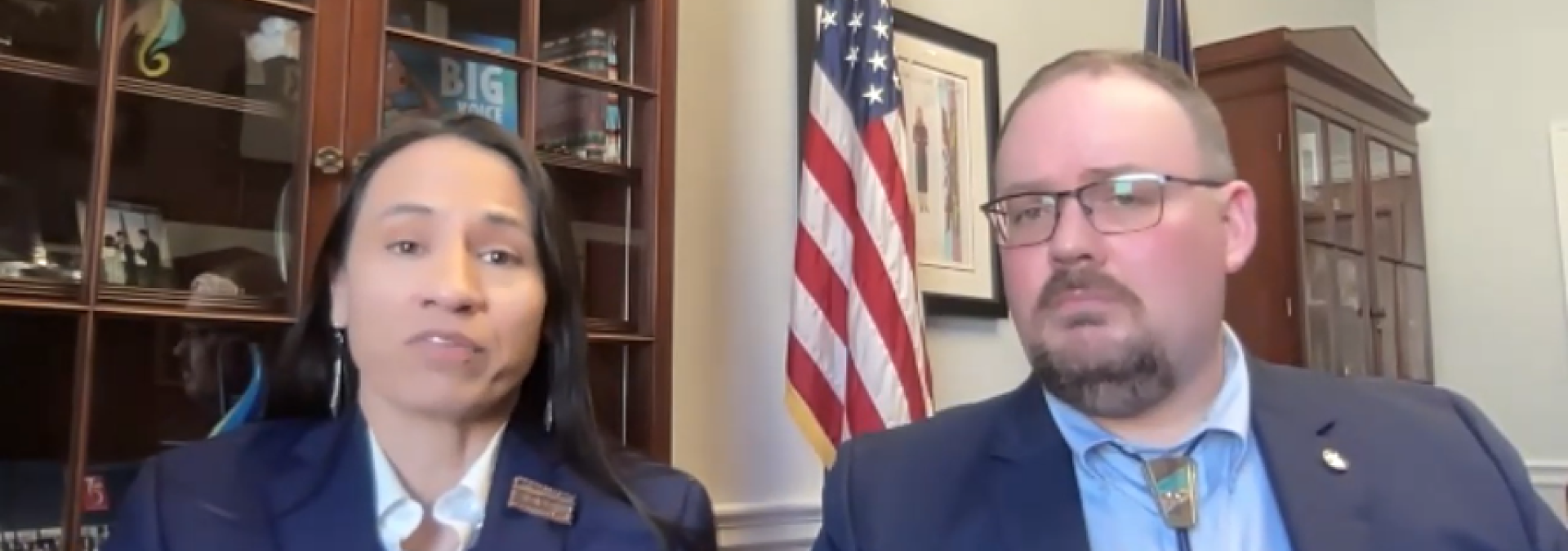 Rep. Davids and Nick Levendowsky speaking at a virtual press conference