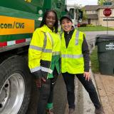 Rep. Sharice Davids with Terrell Banks. Banks is a five-year veteran with Waste Management and has handled both residential and commercial routes. After receiving her Commercial Driver’s License in 2010, she worked for Kansas City International Airport and FedEx before driving for Waste Management in the Kansas City metro area.