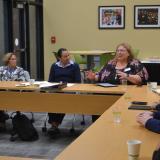 Rep. Sharice Davids speaks with Kansans during a roundtable on the one-year anniversary of the major domestic manufacturing law.