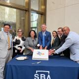 Rep. Sharice Davids with SBA Administrator Guzamn, Senator Marshall, Lieutenant Governor Toland, and others celebrating the SBA’s 70th Anniversary.
