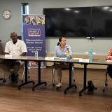 Rep. Sharice Davids speaking on the fentanyl crisis at St. Luke’s Hospital