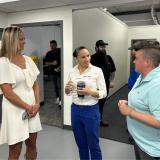 Rep. Sharice Davids speaking with manufacturing professionals. 