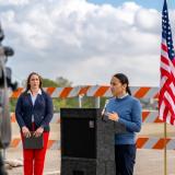 Representative Davids announcing the “State of our Systems: Bridges” report alongside Kansas Department of Transportation Deputy Secretary Lindsey Douglas.
