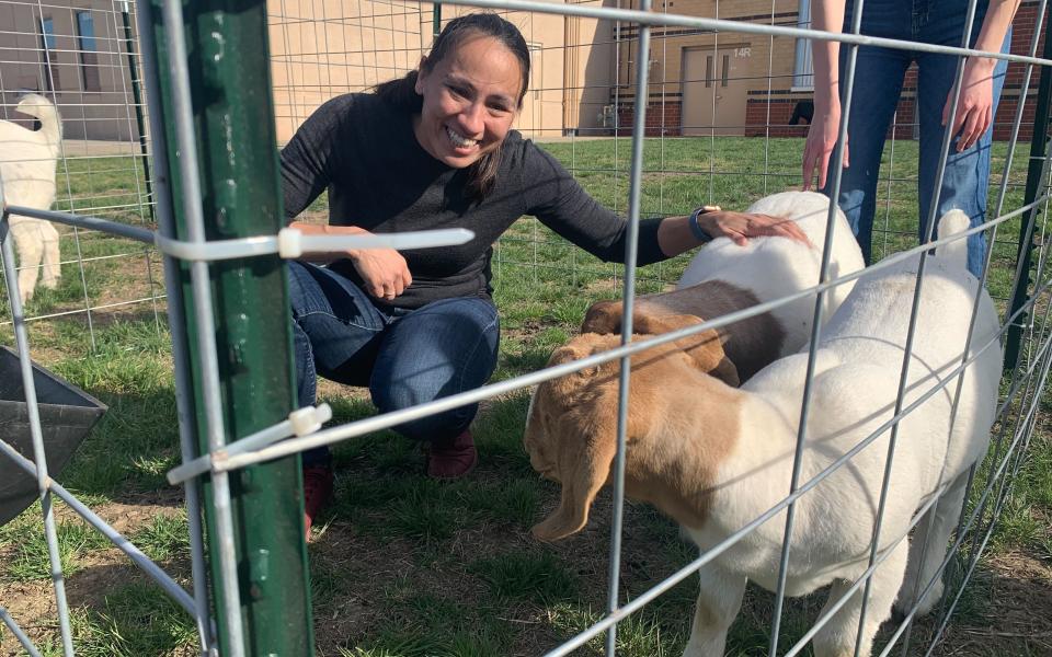 Rep. Davids with goats at the Spring Hill High School FFA