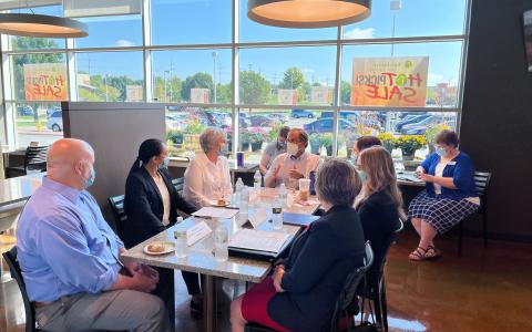 Rep. Davids with a group of Kansans discussion prescription drug costs