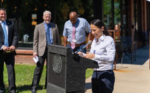 Westwood Mayor Davids Waters, Unified Government Mayor/CEO Tyrone Garner, and Chris Herrick from the Kansas Department of Transportation join Rep. Davids to announce her State of our Systems: Safety report.