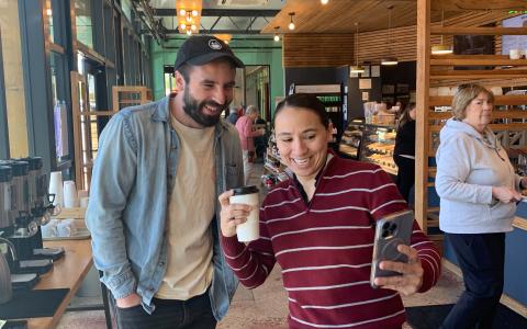 Rep. Sharice Davids visiting McLaine’s Market in Shawnee during her “Main Street Stroll.”