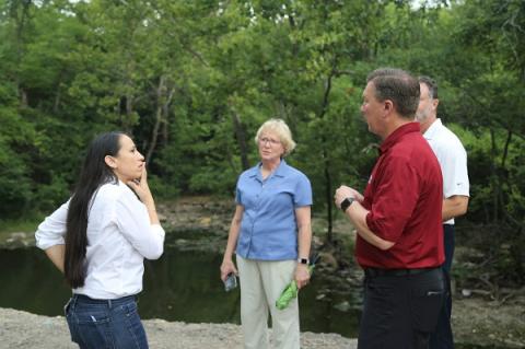 Rep. Davids listening to constituents at Cedar Lake Dam
