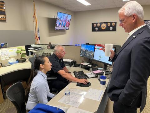 Rep. Sharice Davids visits the OPPD with Chief Frank Donchez and Overland Park Mayor Curt Skoog.