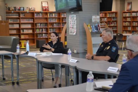 Rep. Sharice Davids speaks with local education leaders and law enforcement on combatting the fentanyl crisis.