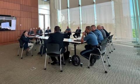 Law enforcement leadership briefing Rep. Sharice Davids on the growing threat of fentanyl.