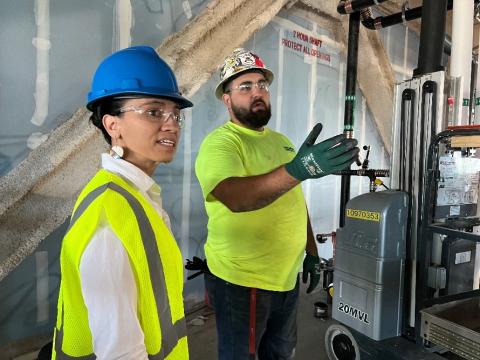 Rep. Davids shadows a Rodriguez Mechanical apprentice at the Shamrock Trading Corp. expansion
