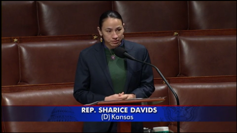 ShariceDavids at a podium on the House floor