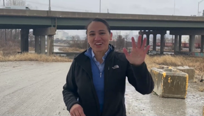 Rep. Davids speaks on how the bipartisan infrastructure law will improve road safety in Wyandotte County.