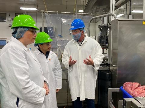 Rep. Sharice Davids and Under Secretary Moffitt during a tour of National Beef’s Kansas City, Kansas processing facility.