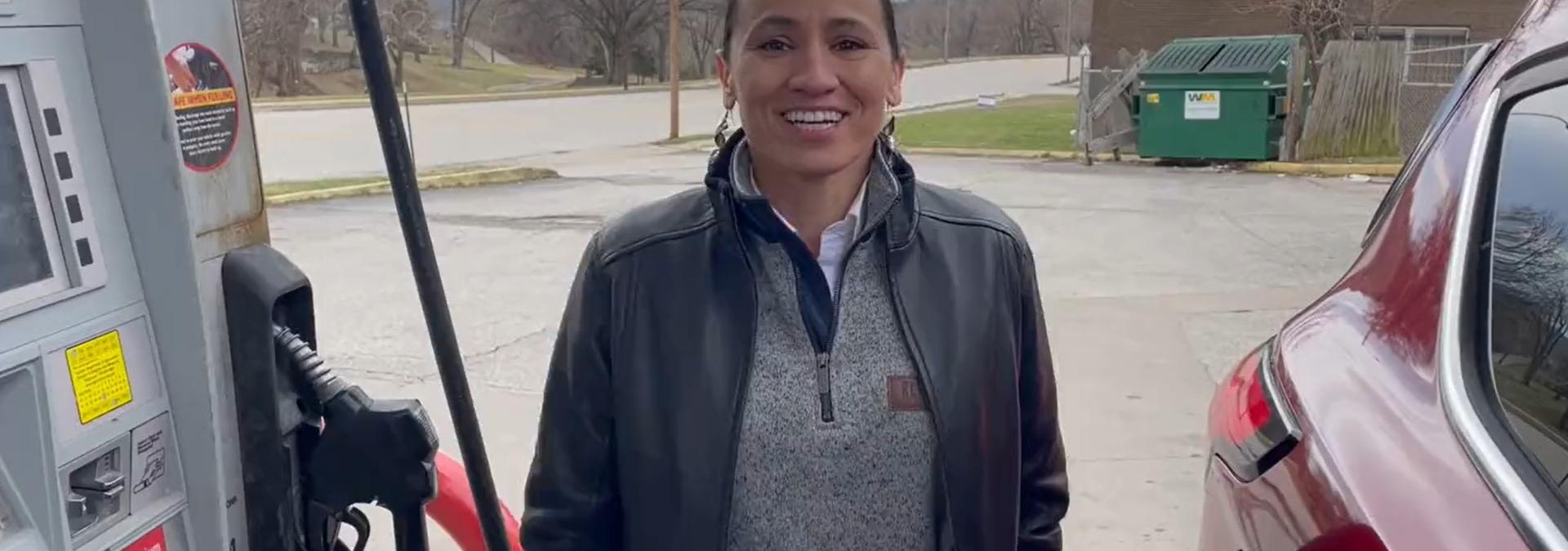 Rep. Davids at the gas pump