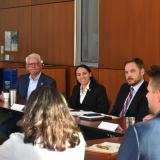 Representative Sharice Davids and J.D. Grom, U.S. DOC Senior Advisor to the Secretary on CHIPS Implementation, speak with local professionals on the major bipartisan federal manufacturing law.