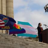 Rep. Sharice Davids speaks during Pride Month. 