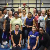 Representative Sharice Davids with Kansans after a workout at EverFit in Shawnee.