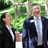 Sharice Davids and Dr. Andy Bowne laughing outside