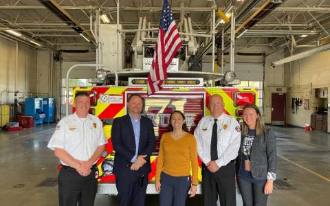 Rep. Sharice Davids at the Shawnee Fire Department Headquarters.